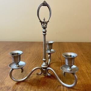 Silver Pewter Candelabra 3 Arm Vintage Charm Candle Stick Centerpiece Elegant